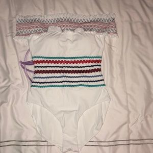 Red carter off the shoulder one piece swimsuit